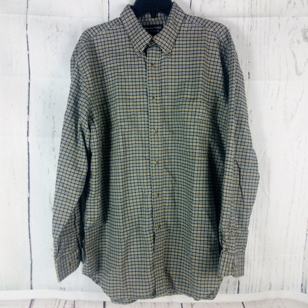 Roundtree & Yorke Green Plaid Button Down Shirt L